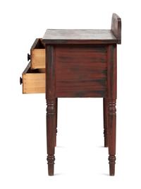 A Classical Country Grain Painted Pine and Maple Two-Drawer Console