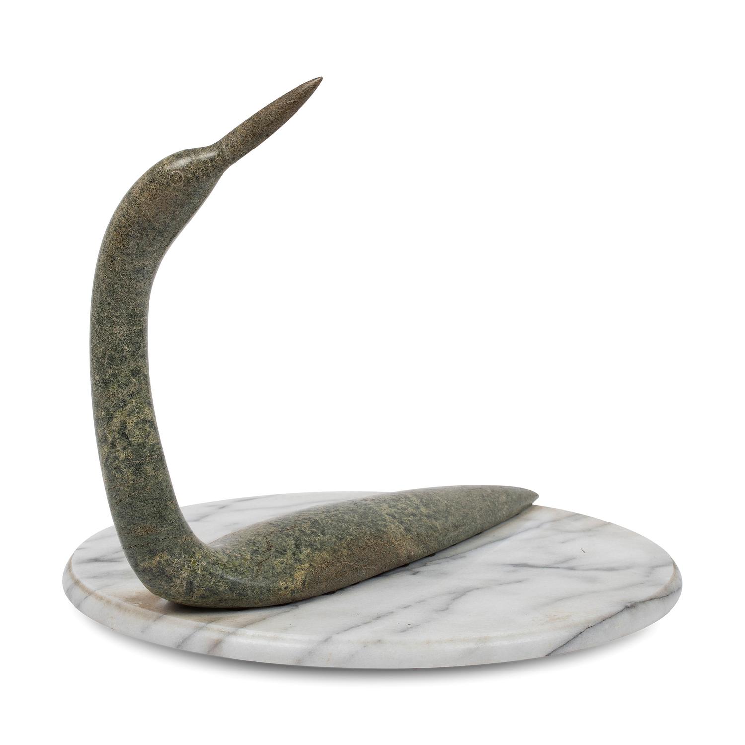 Soapstone Loon Sculpture, on Swivel Marble Base
