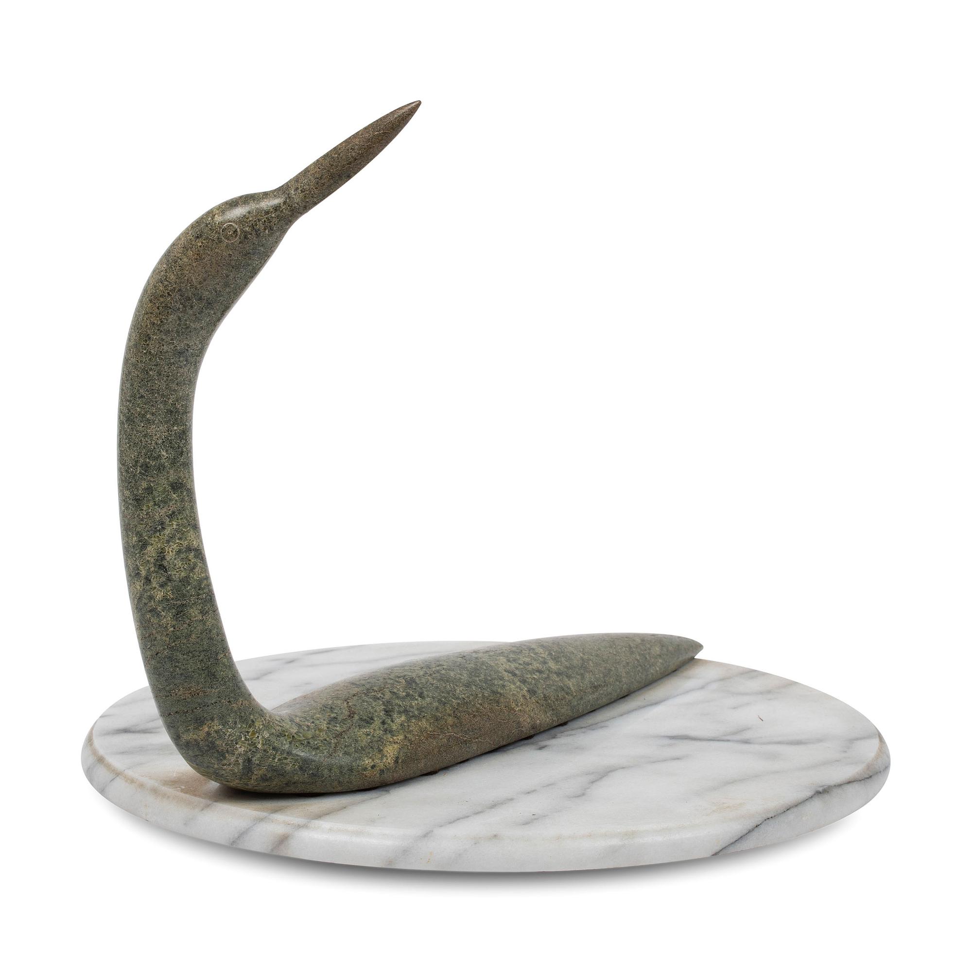 Soapstone Loon Sculpture, on Swivel Marble Base