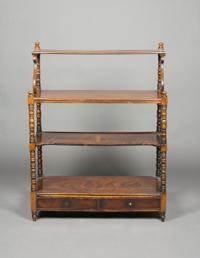 A Regency Style Mahogany Etagere, Height 44 1/4 x width 33 3/4 x depth 13 3/4 inches.