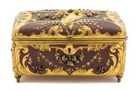 A French Art Nouveau Gilt Bronze and Brown Enamel Jewel Box Height 4 x width 7 x depth 4 inches. — LATE 19TH CENTURY