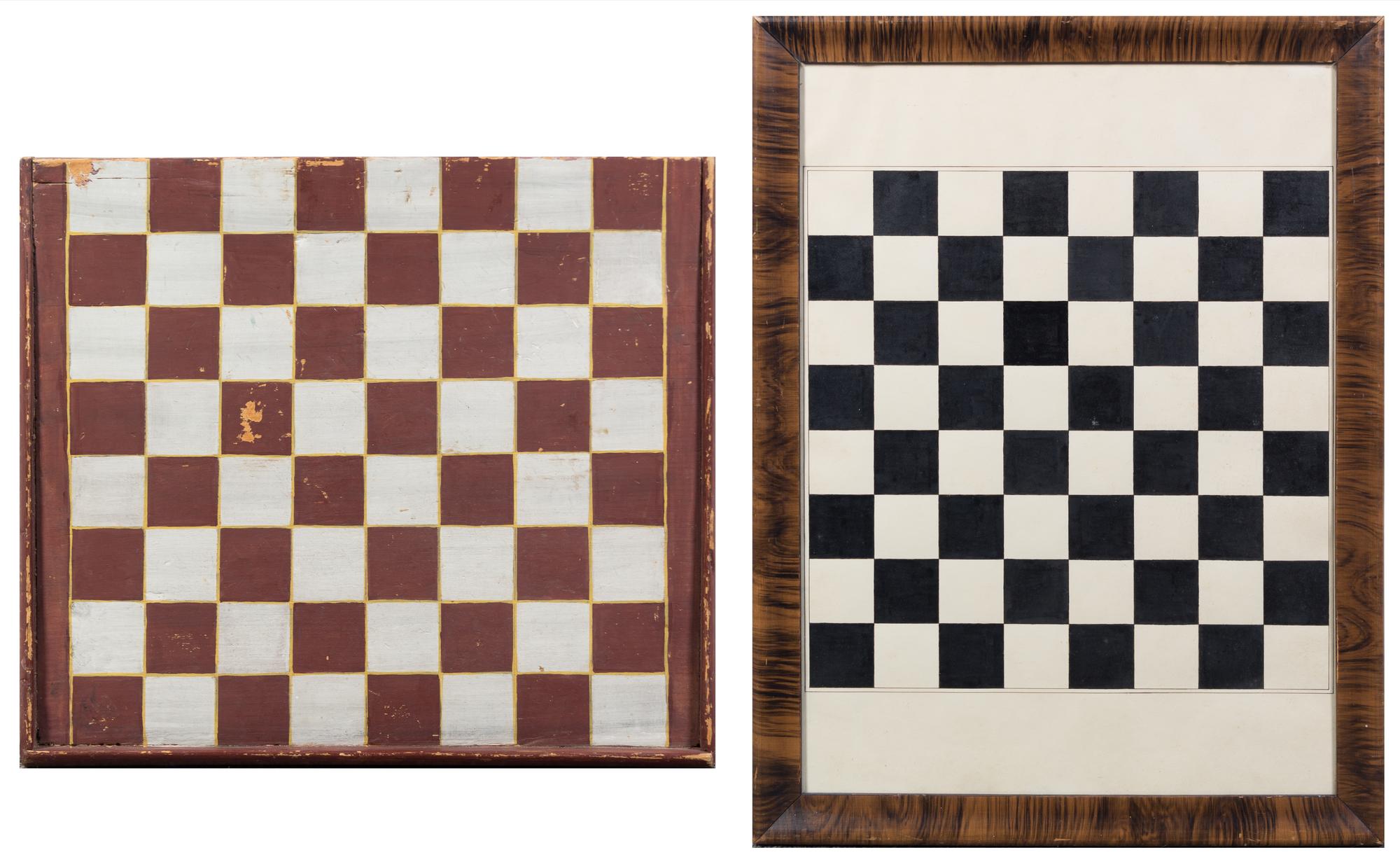 Two Painted Game Boards Larger: 25 1/2 x 19 1/2 inches overall.
