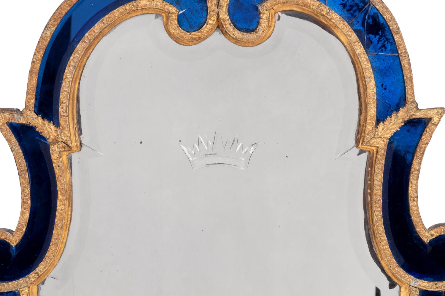 A Swedish Giltwood and Cobalt Blue Glass Mirror in the Manner of Burchard or Gustav Precht
