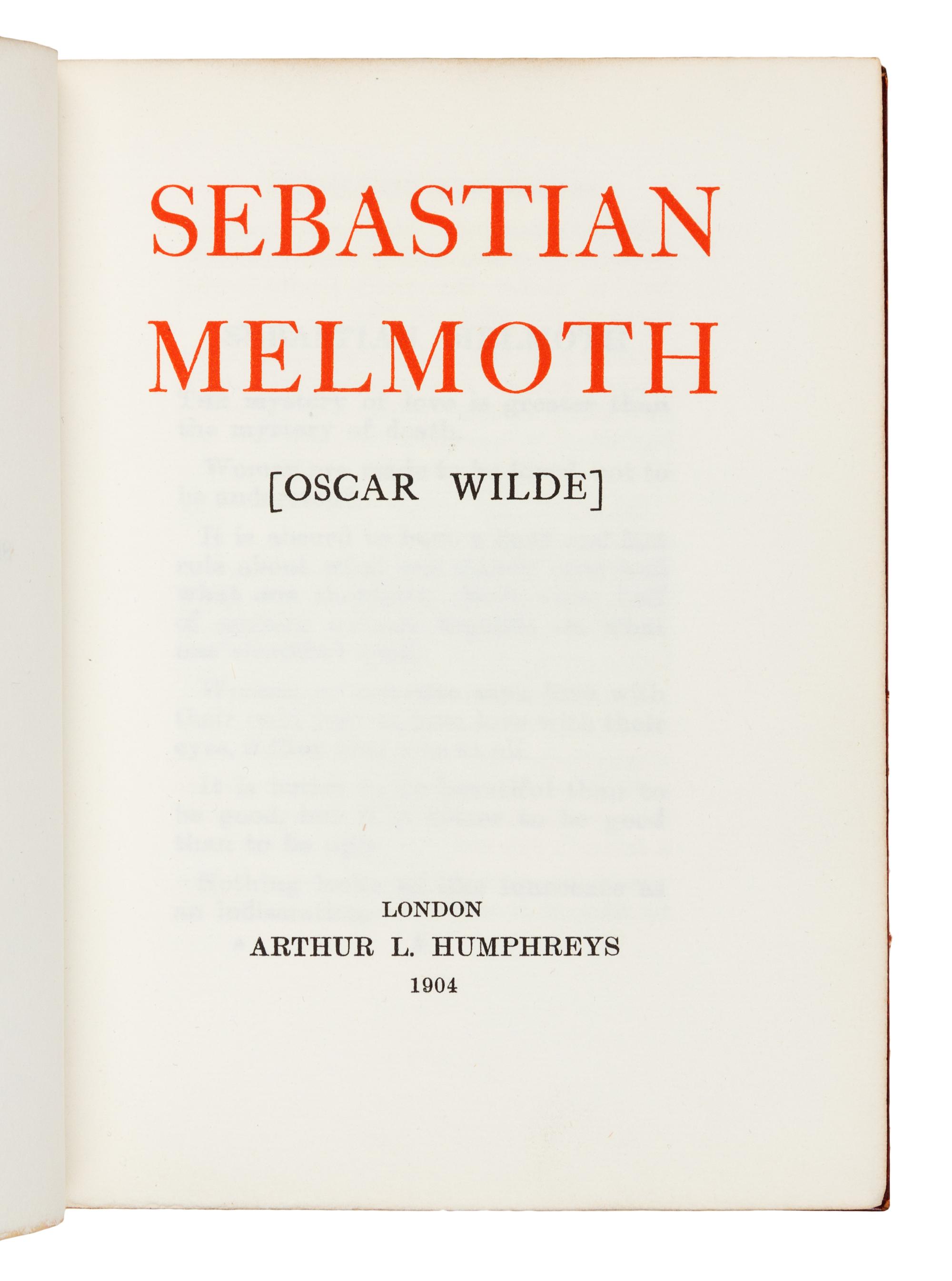 WILDE, Oscar (1854-1900). Sebastian Melmoth. London: Arthur J. Humphreys, 1904.