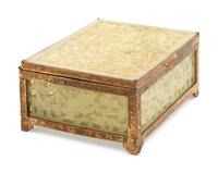 A Chinese Gilt Metal and Carved Hardstone Box