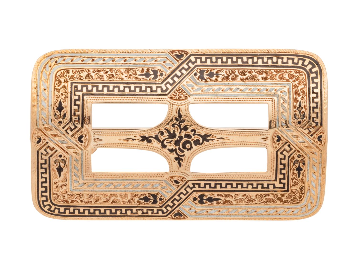 VICTORIAN, YELLOW GOLD AND ENAMEL BUCKLE