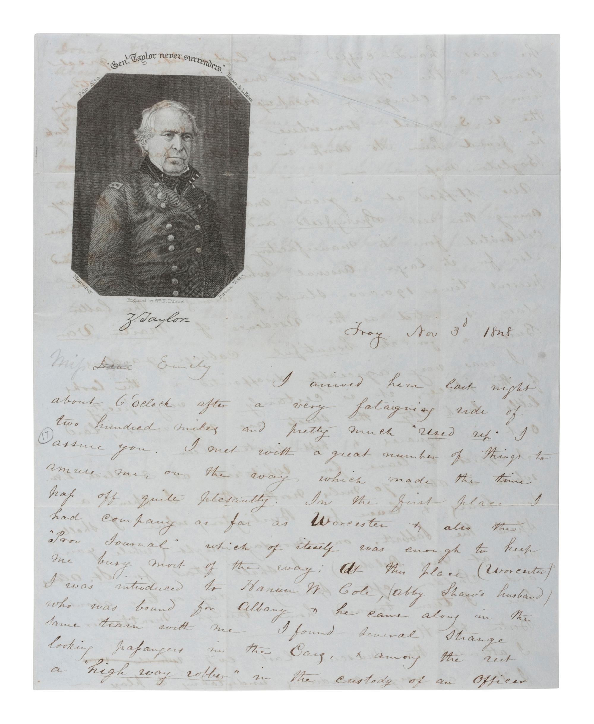 [TAYLOR, Zachary (1785-1850)]. "Genl Taylor never surrenders." Pictorial campaign lettersheet.