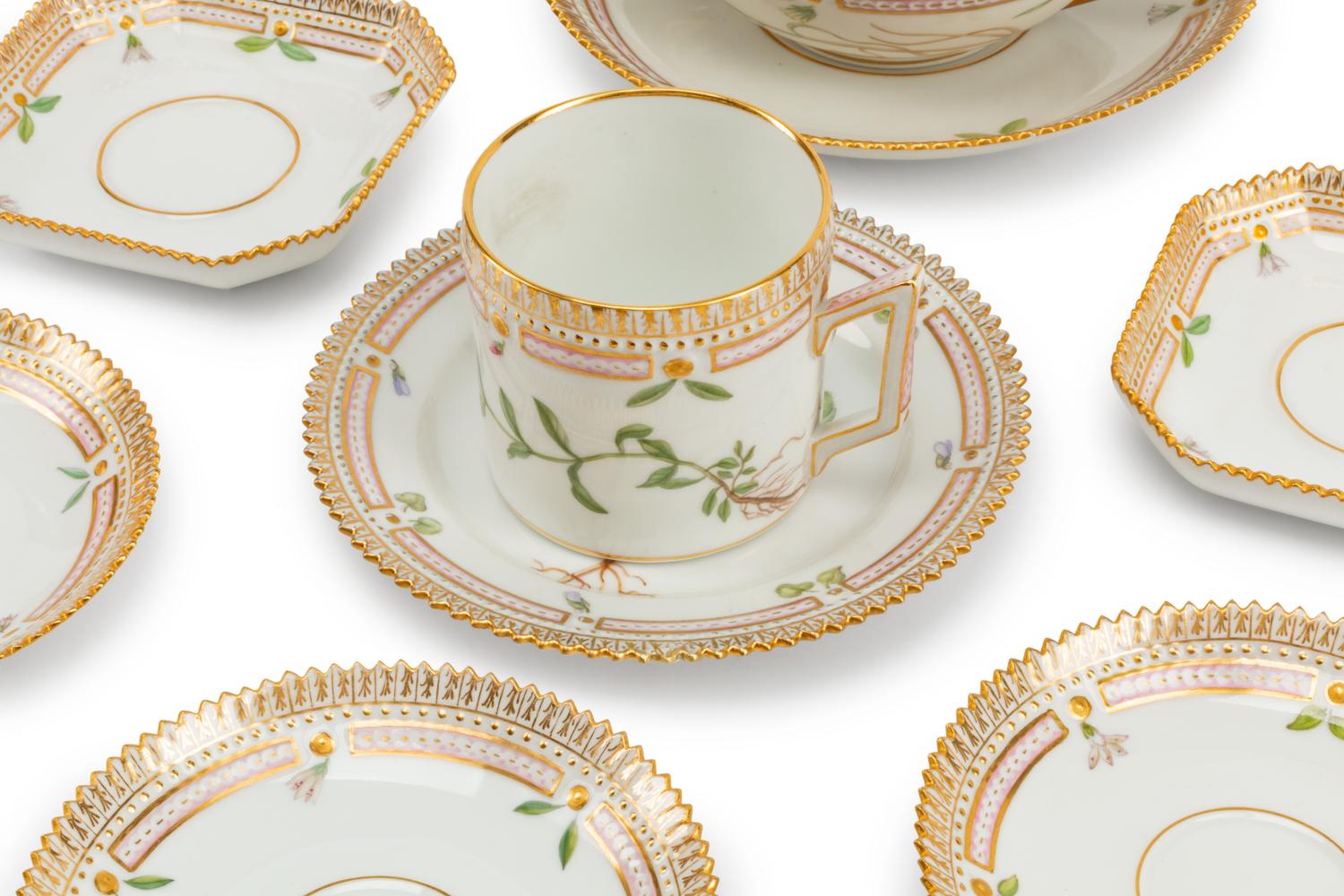Fourteen Royal Copenhagen Flora Danica Porcelain Articles