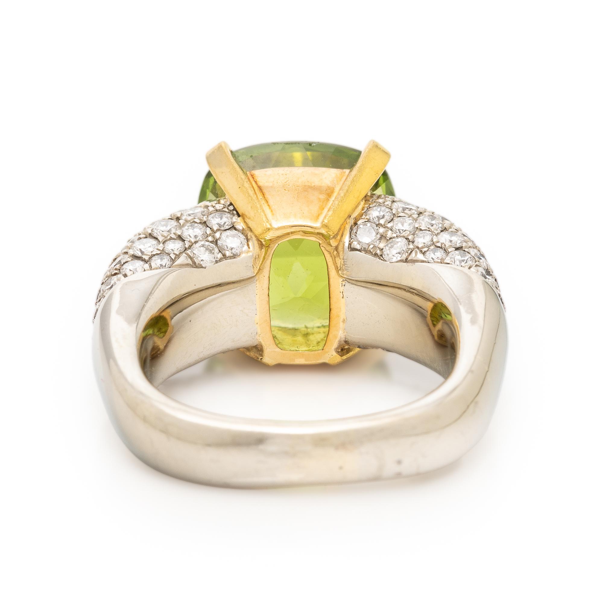 Peridot, Diamond, and White Gold Ring