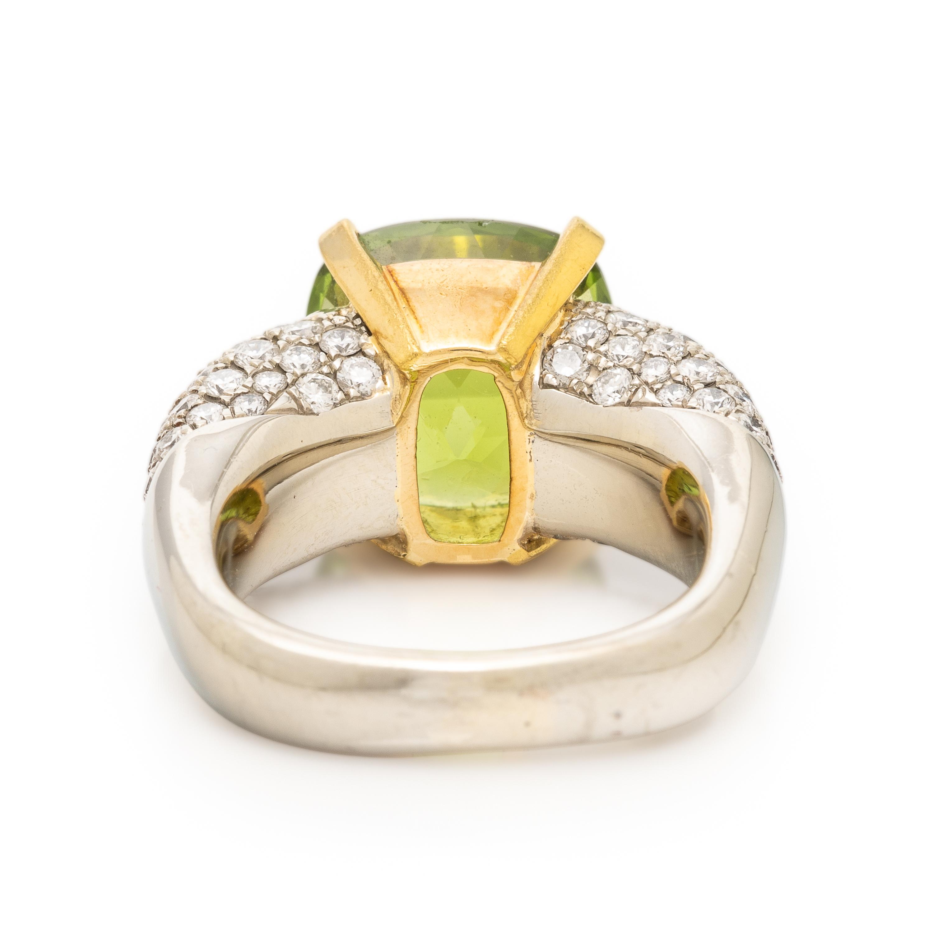 Peridot, Diamond, and White Gold Ring