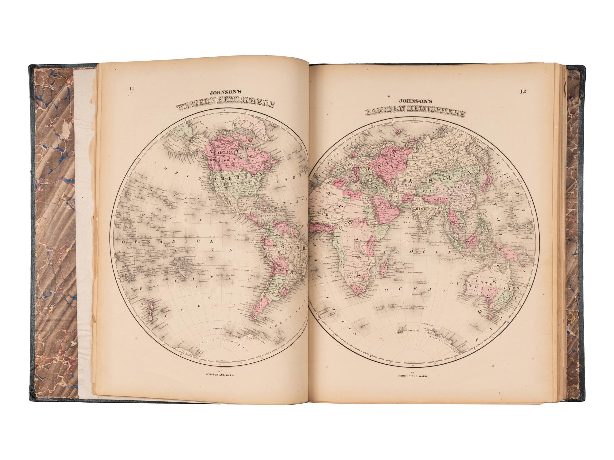 [ATLAS]. FISHER, Richard Swainson. Johnson's New Illustrated (Steel Plate) Family Atlas. Maps compiled, drawn, and engraved under the supervision of J.H. Colton and A.J. Johnson. New York: Johnson & Ward, [1865].