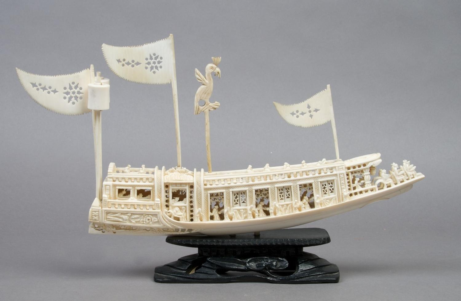 An Asian Ivory Model of a Boat, Length 10 inches.