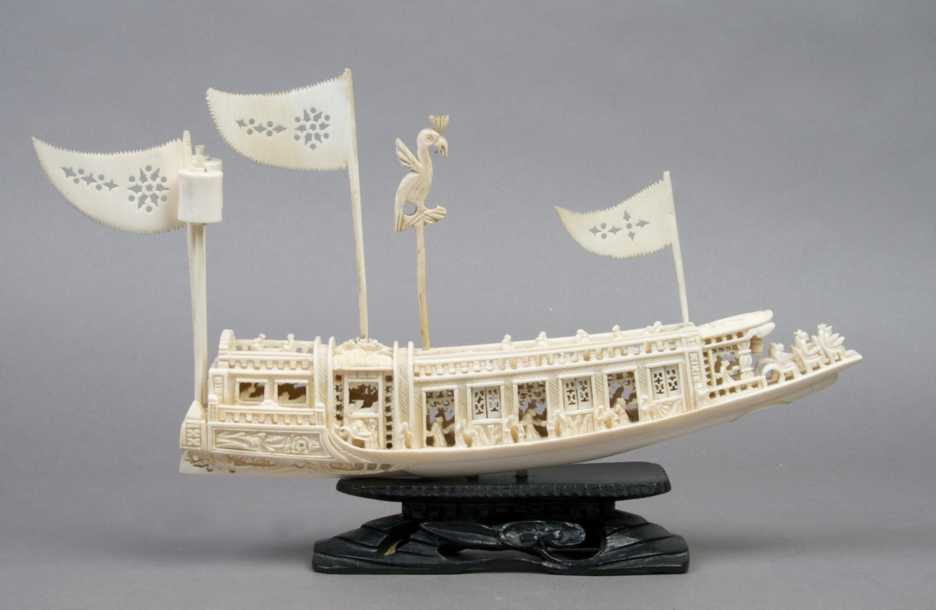 An Asian Ivory Model of a Boat, Length 10 inches.
