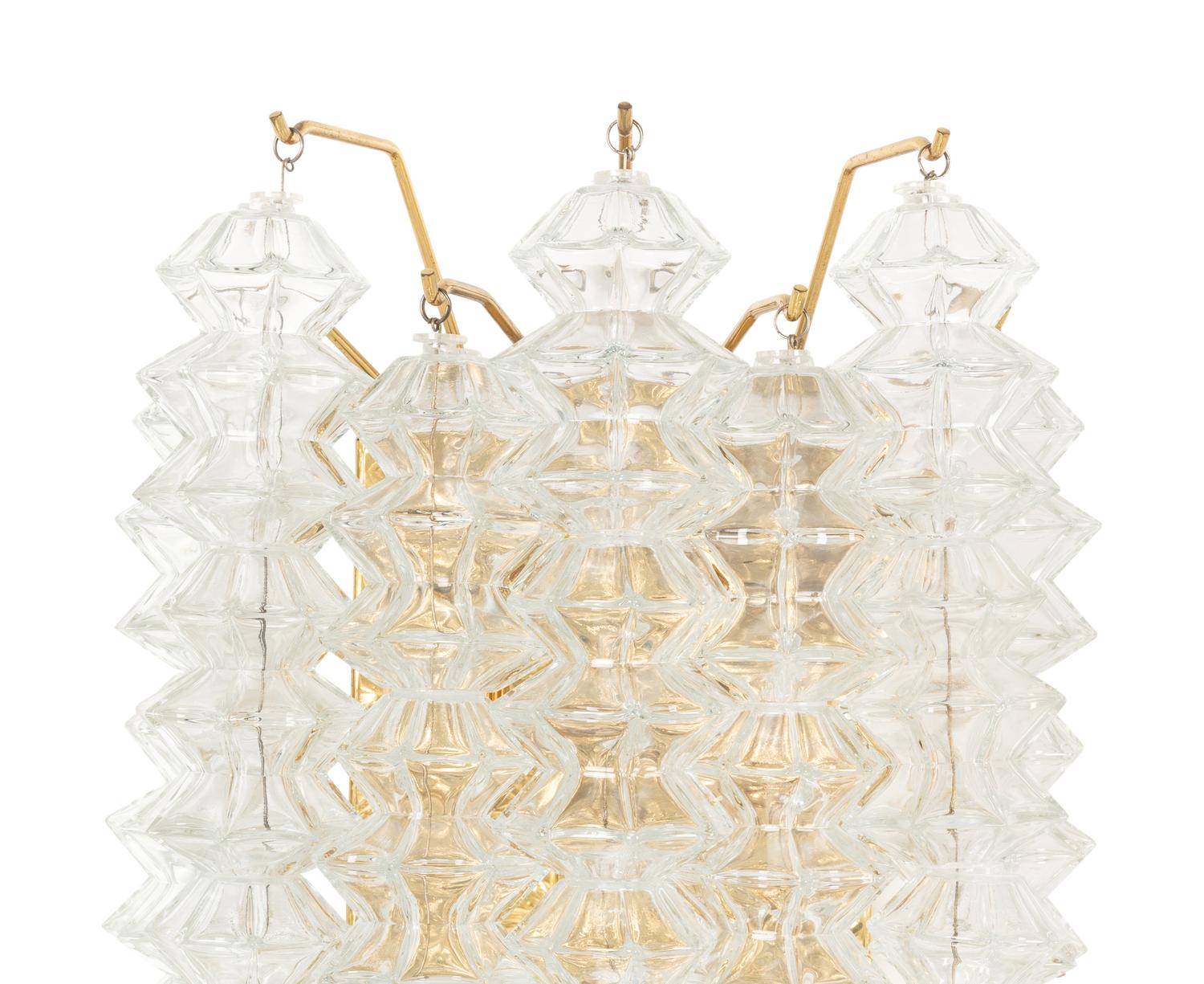 A Pair of Brass and Glass Three-Light Sconces by Kalmar Franken