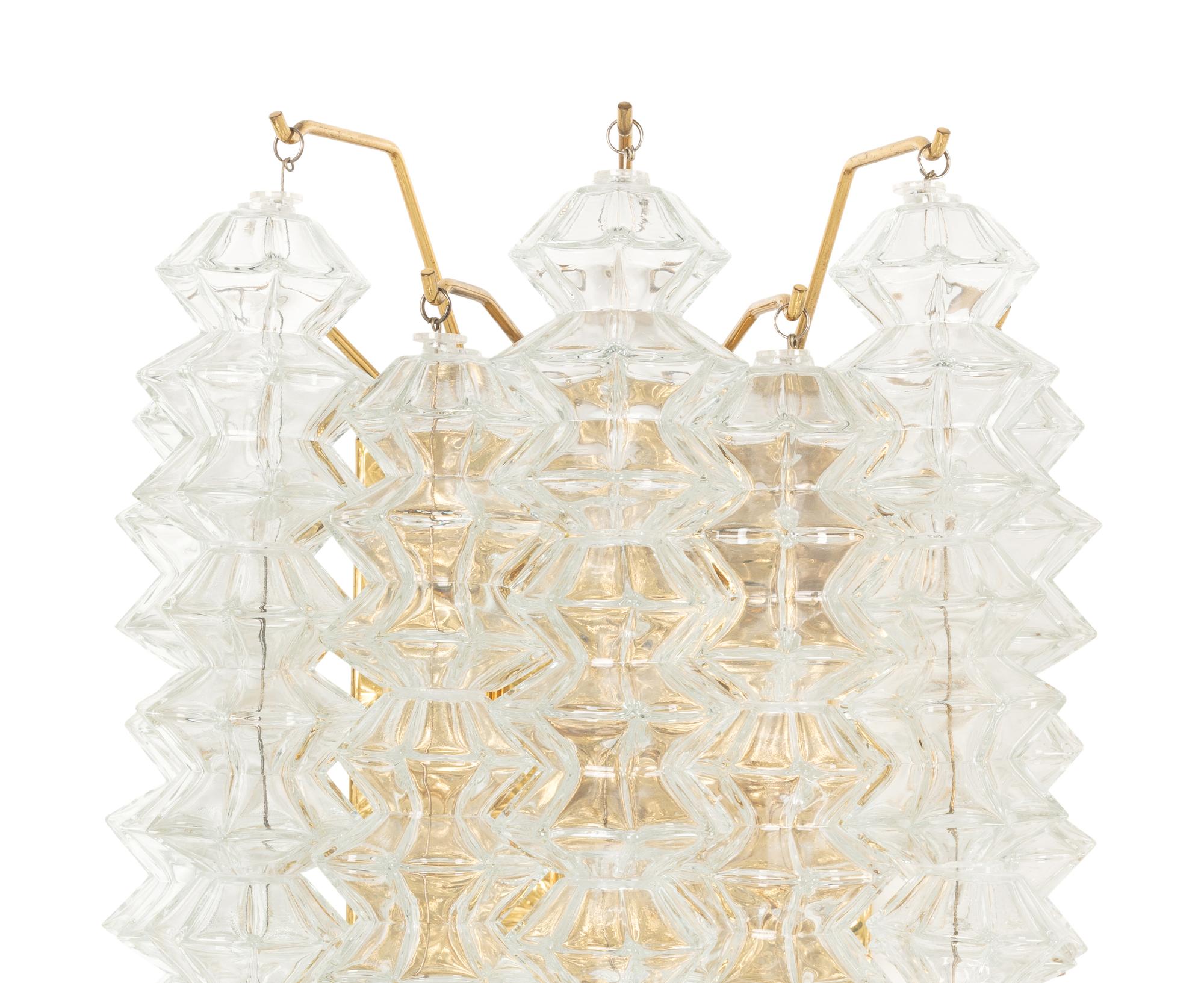 A Pair of Brass and Glass Three-Light Sconces by Kalmar Franken
