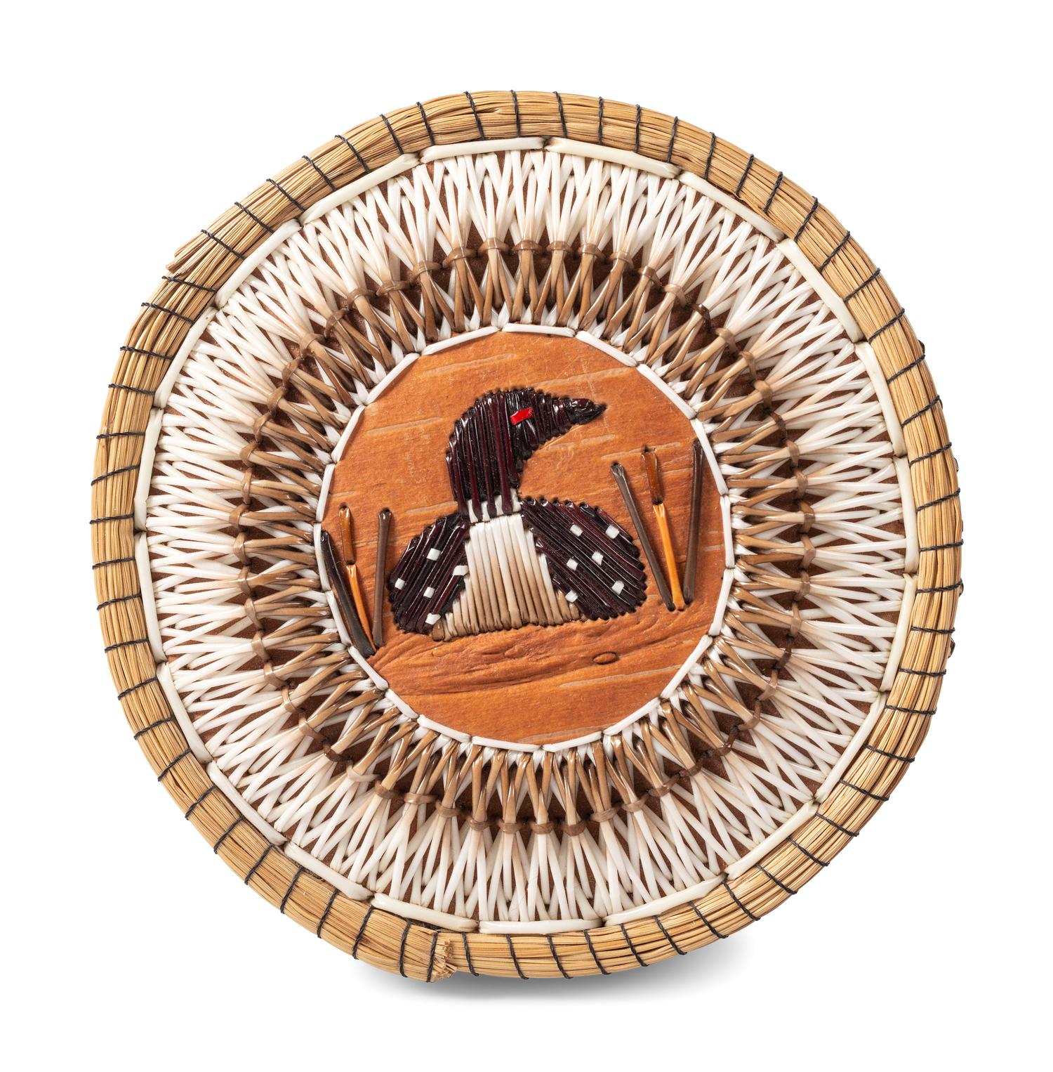 Great Lakes Quilled Birchbark Baskets and Wall Pocket