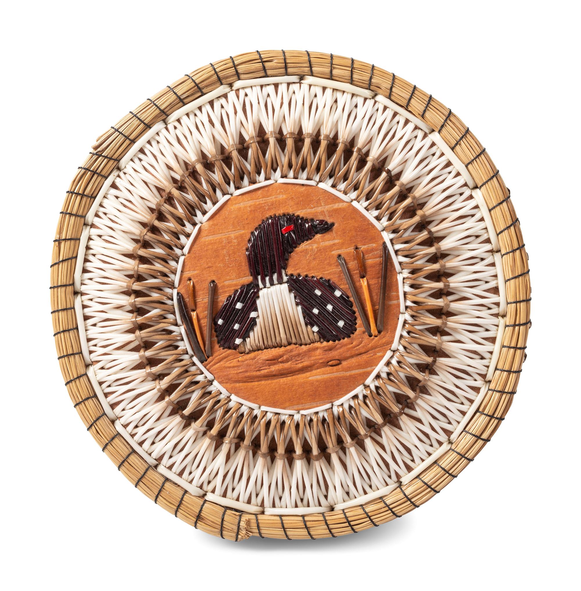 Great Lakes Quilled Birchbark Baskets and Wall Pocket