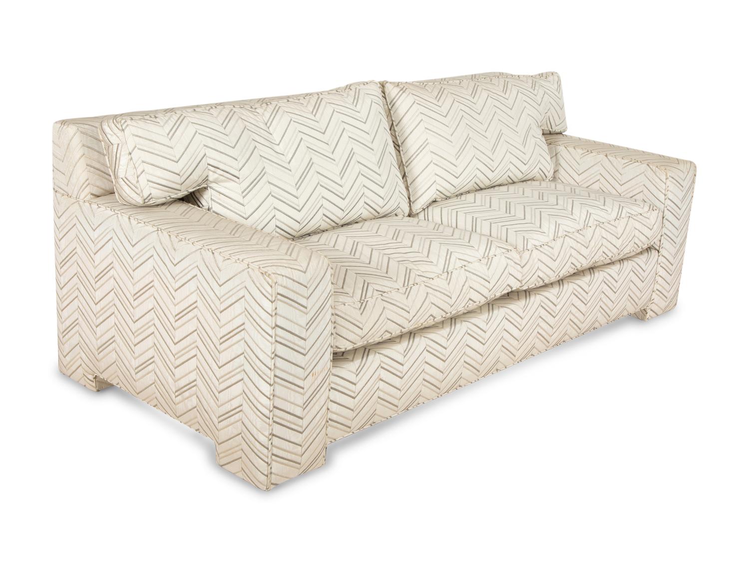A Pair of Contemporary French Chevron Patterned Upholstered Sofas