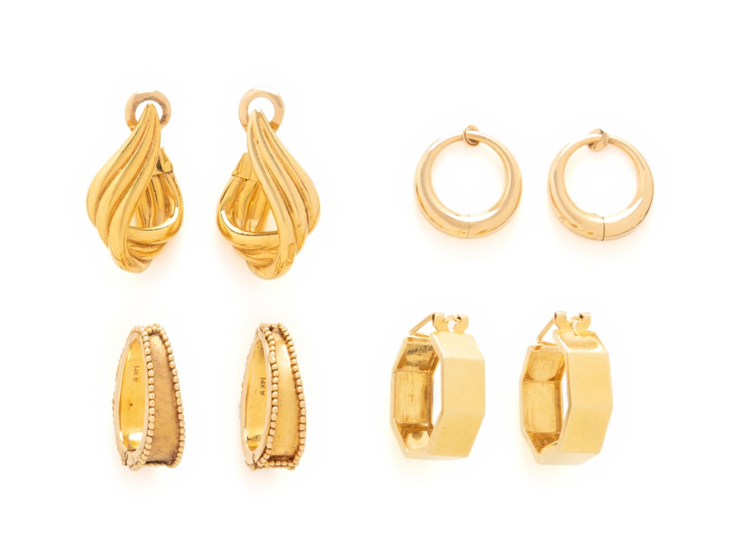 COLLECTION OF YELLOW GOLD HOOP EARCLIPS