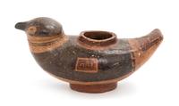 A Panamanian Polished and Painted Earthenware Effigy Vessel. Height 4 x width 7 1/4 x depth 4 inches.