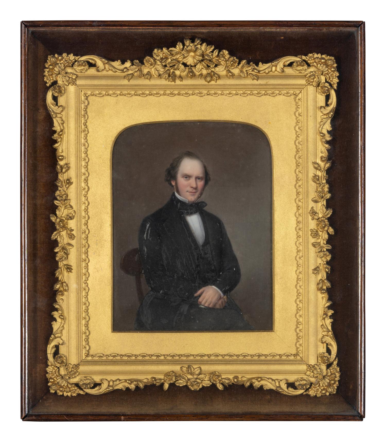 Two English Painted Porcelain Portrait Plaques of a Gentleman and Lady