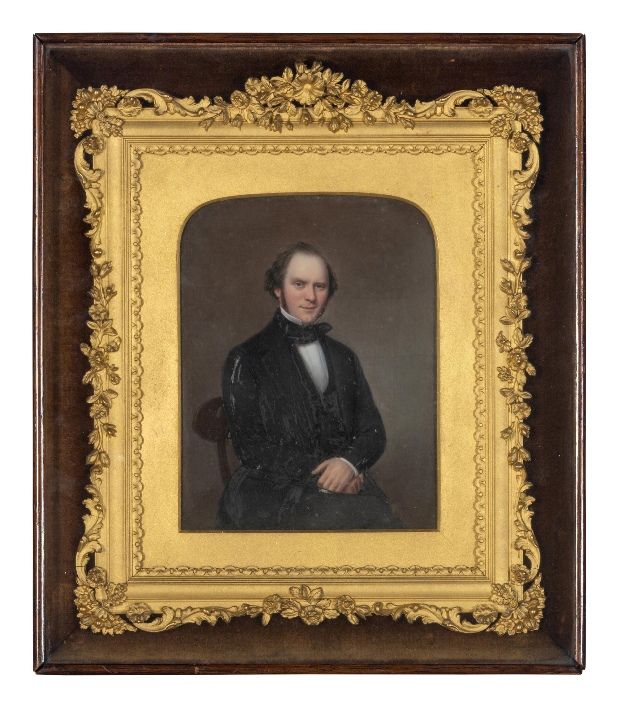 Two English Painted Porcelain Portrait Plaques of a Gentleman and Lady