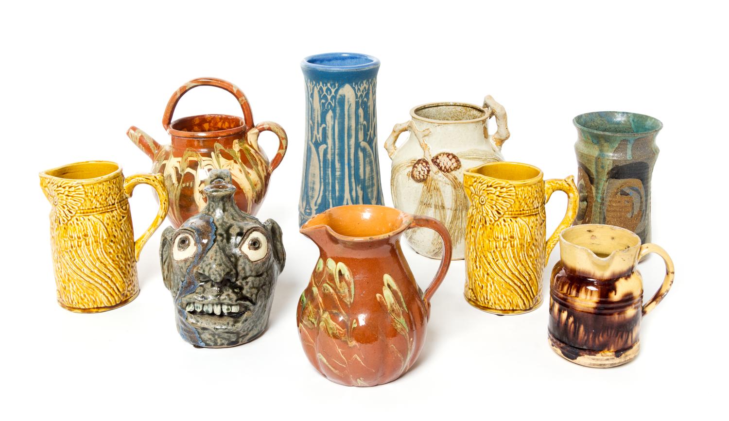 A Collection of Majolica and Glazed Ceramic Articles Height of tallest 10 inches.
