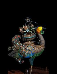 A Large Chinese Hardstone Embellished Silver Filigree Figure of a Phoenix