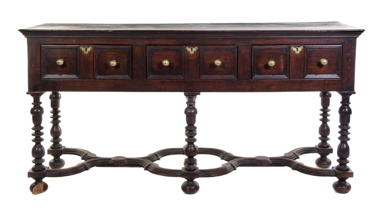 A William & Mary Oak Sideboard Height 36 x width 70 1/2 x depth 21 inches. — 17TH CENTURY