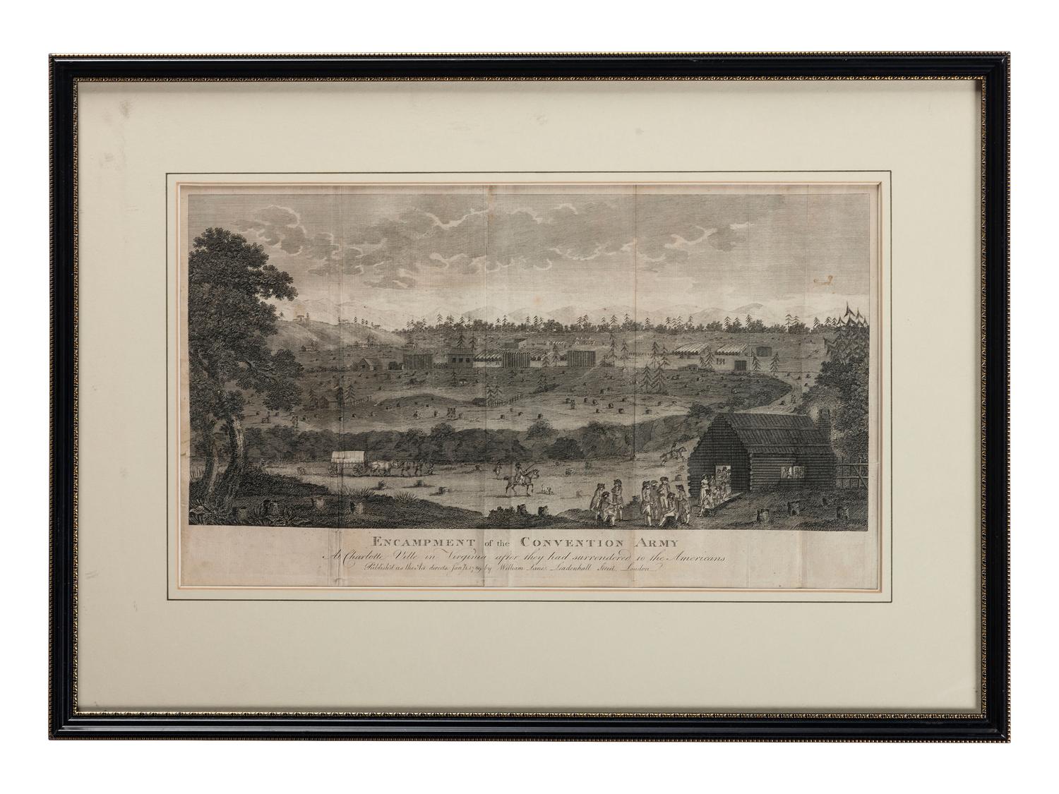 [REVOLUTIONARY WAR]. Encampment of the Convention Army At Charlotte Ville in Virginia after they had surrendered to the Americans . London: William Lane, January 1789.
