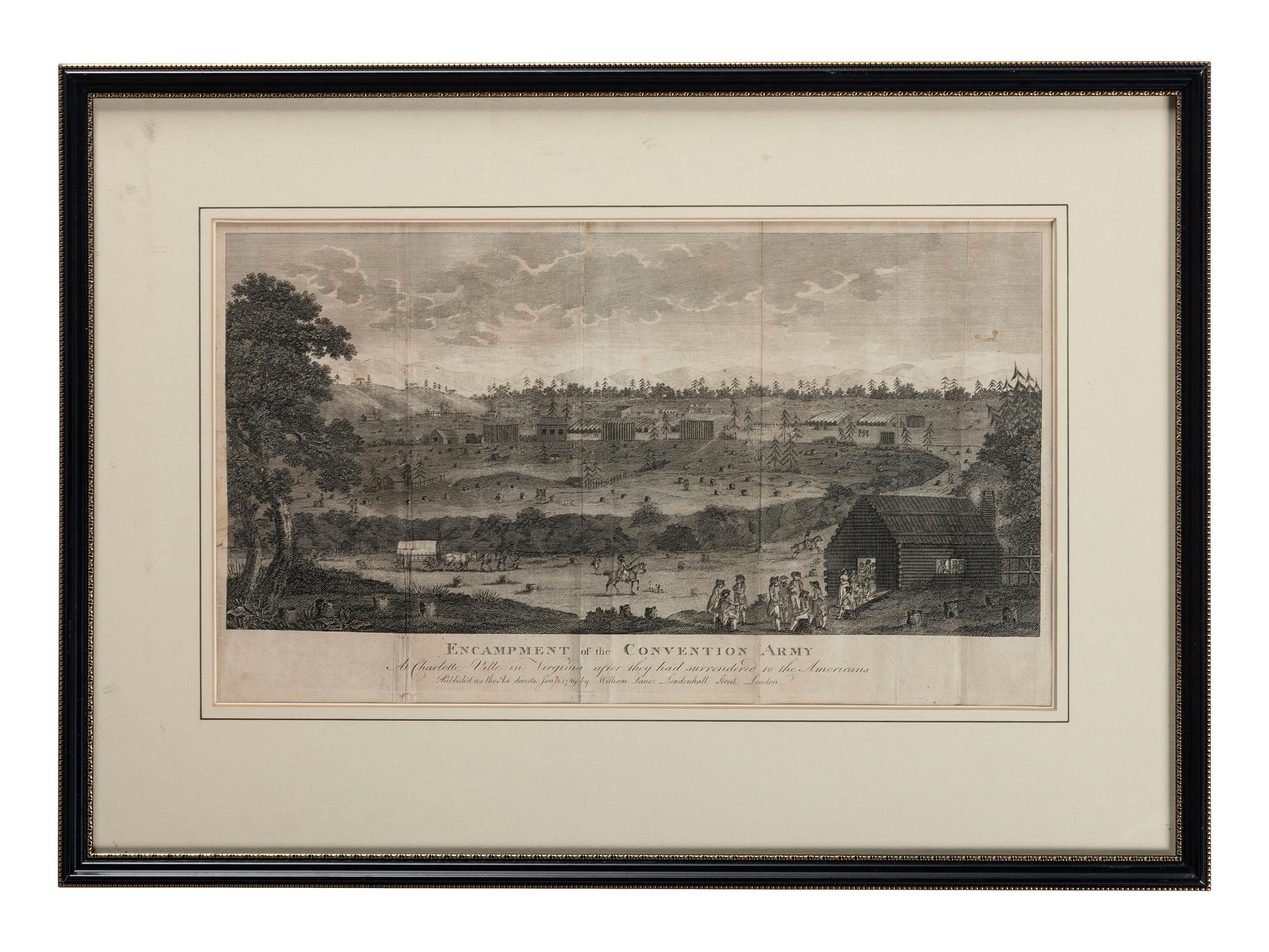 [REVOLUTIONARY WAR]. Encampment of the Convention Army At Charlotte Ville in Virginia after they had surrendered to the Americans . London: William Lane, January 1789.