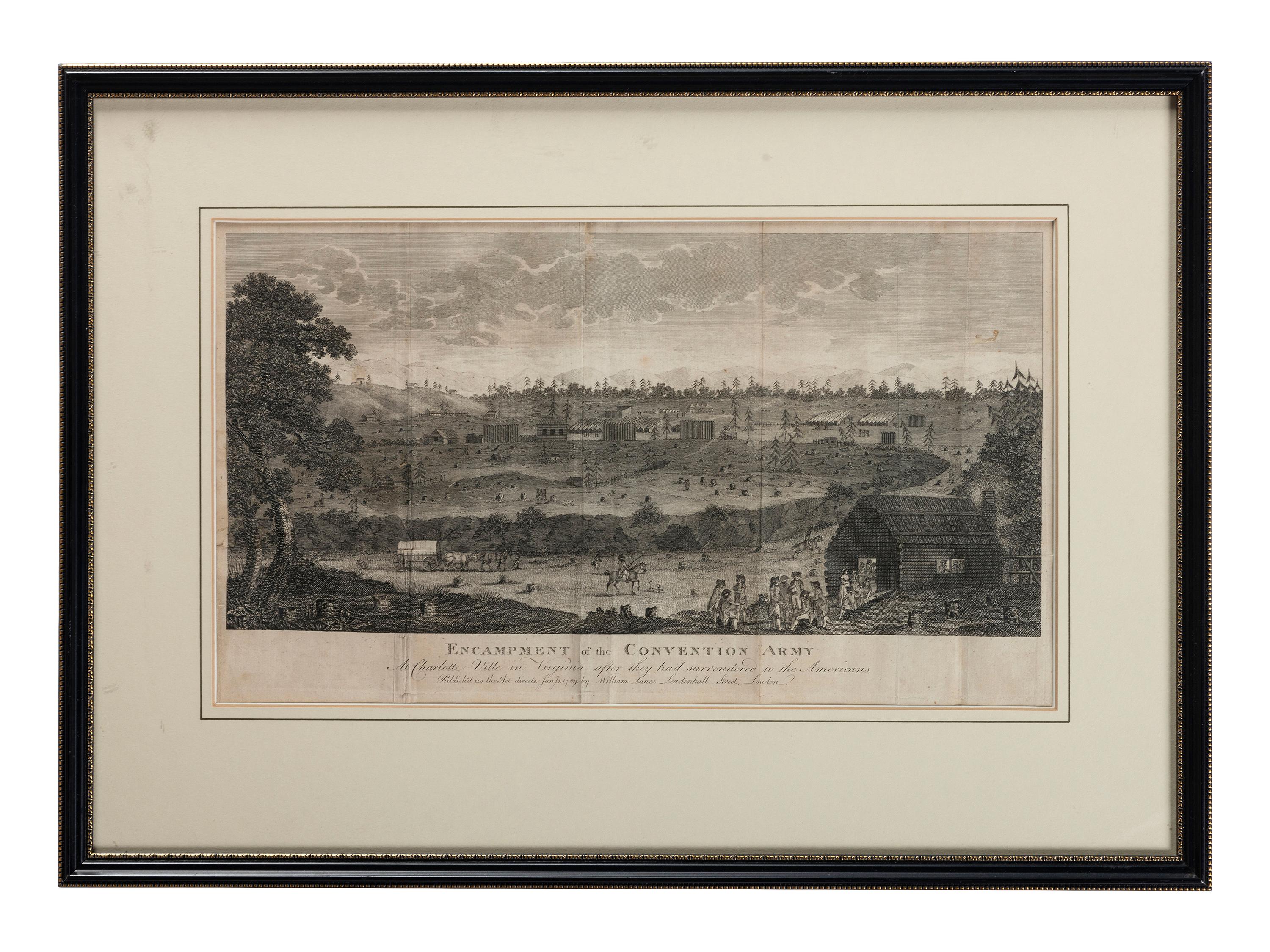 [REVOLUTIONARY WAR]. Encampment of the Convention Army At Charlotte Ville in Virginia after they had surrendered to the Americans . London: William Lane, January 1789.