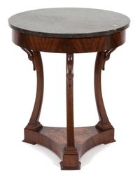A Louis Philippe Style Marble Top Center Table Height 29 1/2 x diameter 25 1/2 inches. — 20TH CENTURY