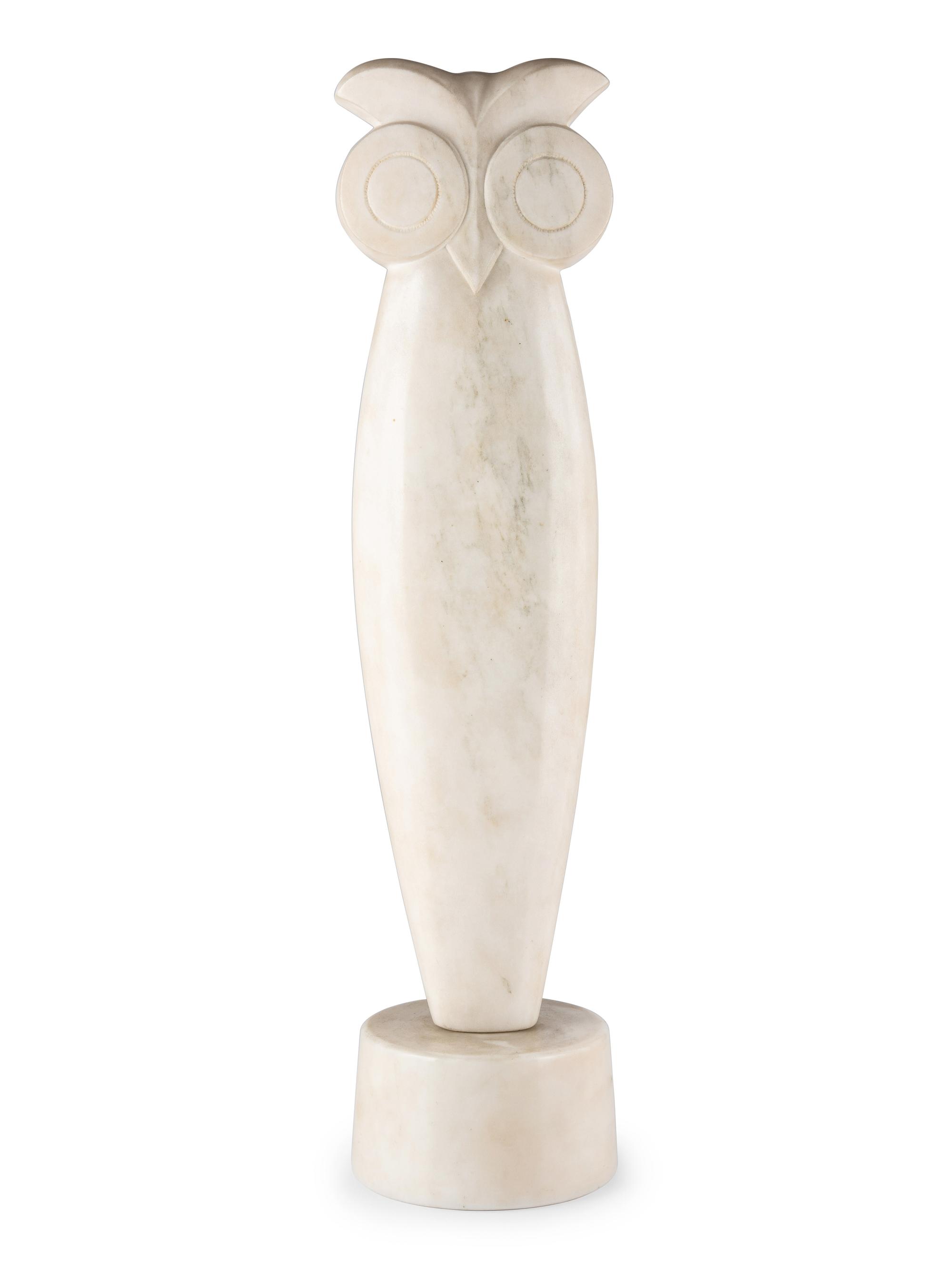 A White Marble Owl Sculpture