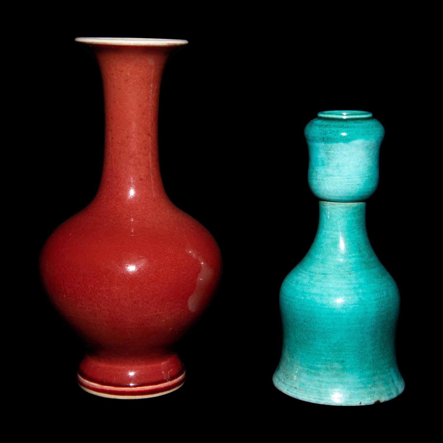 Two Chinese Monochrome Glazed Porcelain Vases