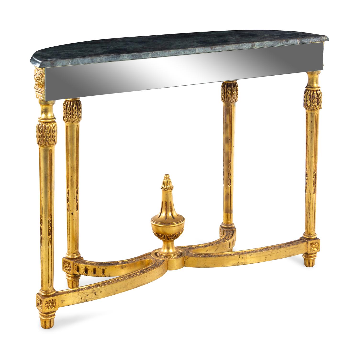 A Louis XVI Style Giltwood Marble-Top Demilune Console Table