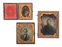 [CIVIL WAR]. A group of 3 cased images, incl. tintype of a Civil War soldier and a bandsman.