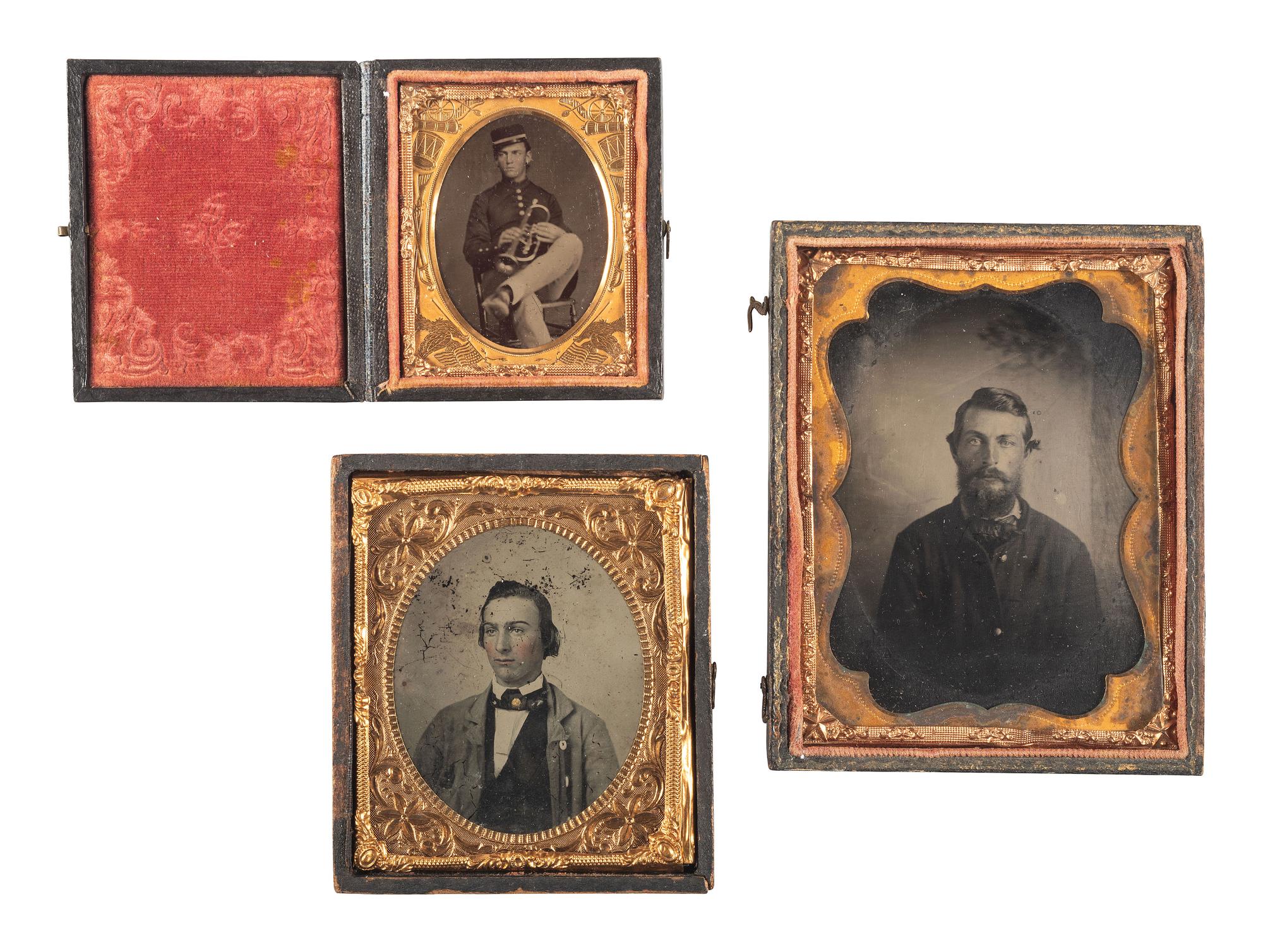 [CIVIL WAR]. A group of 3 cased images, incl. tintype of a Civil War soldier and a bandsman.
