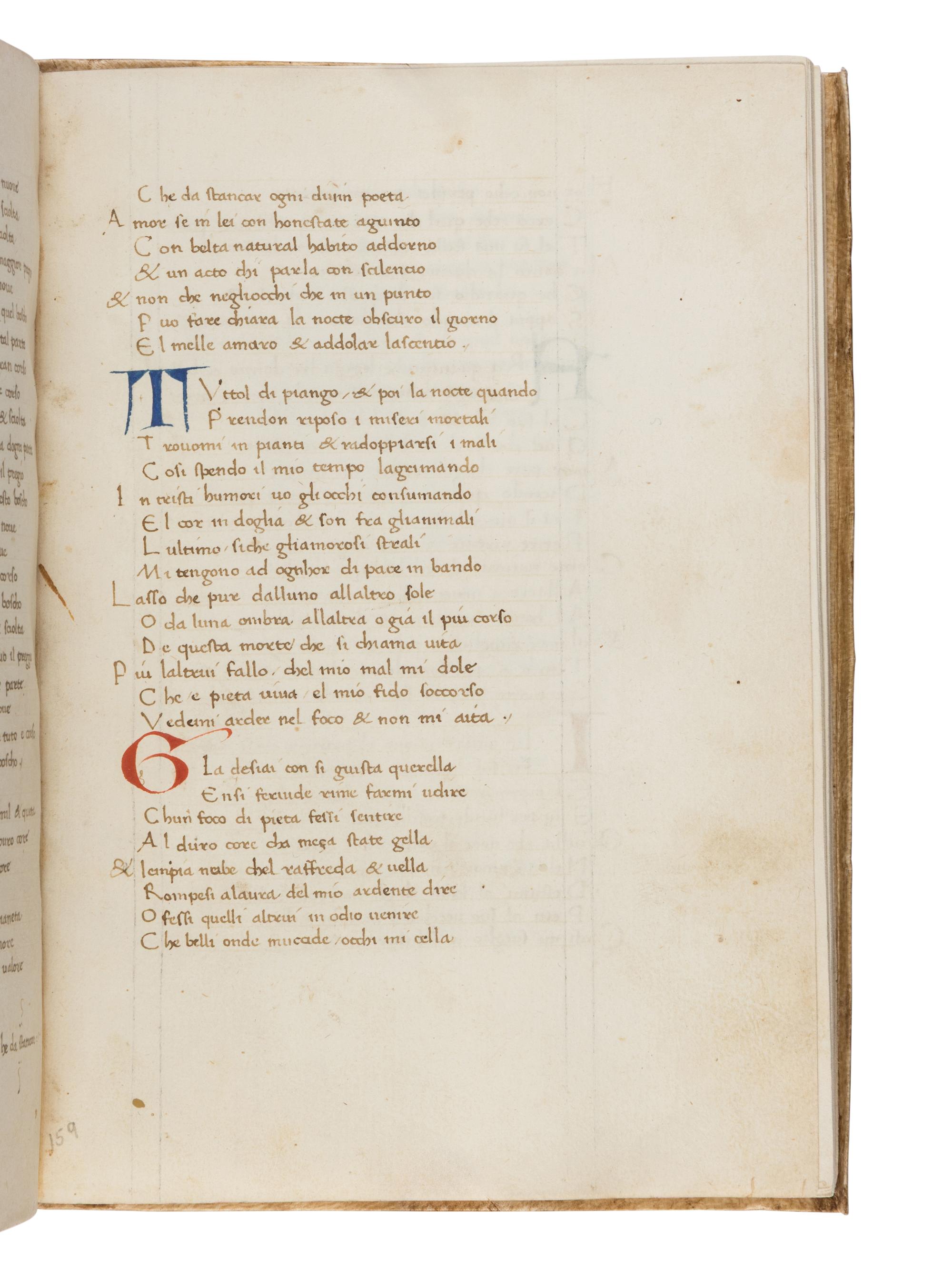 FRANCESCO PETRARCH (b. Arezzo, 20 July 1304; d. Arqua Petrarca, 19 July 1374) Il Canzoniere (The Songbook), in Italian, manuscript on parchment [Italy, second half of the 15th century]