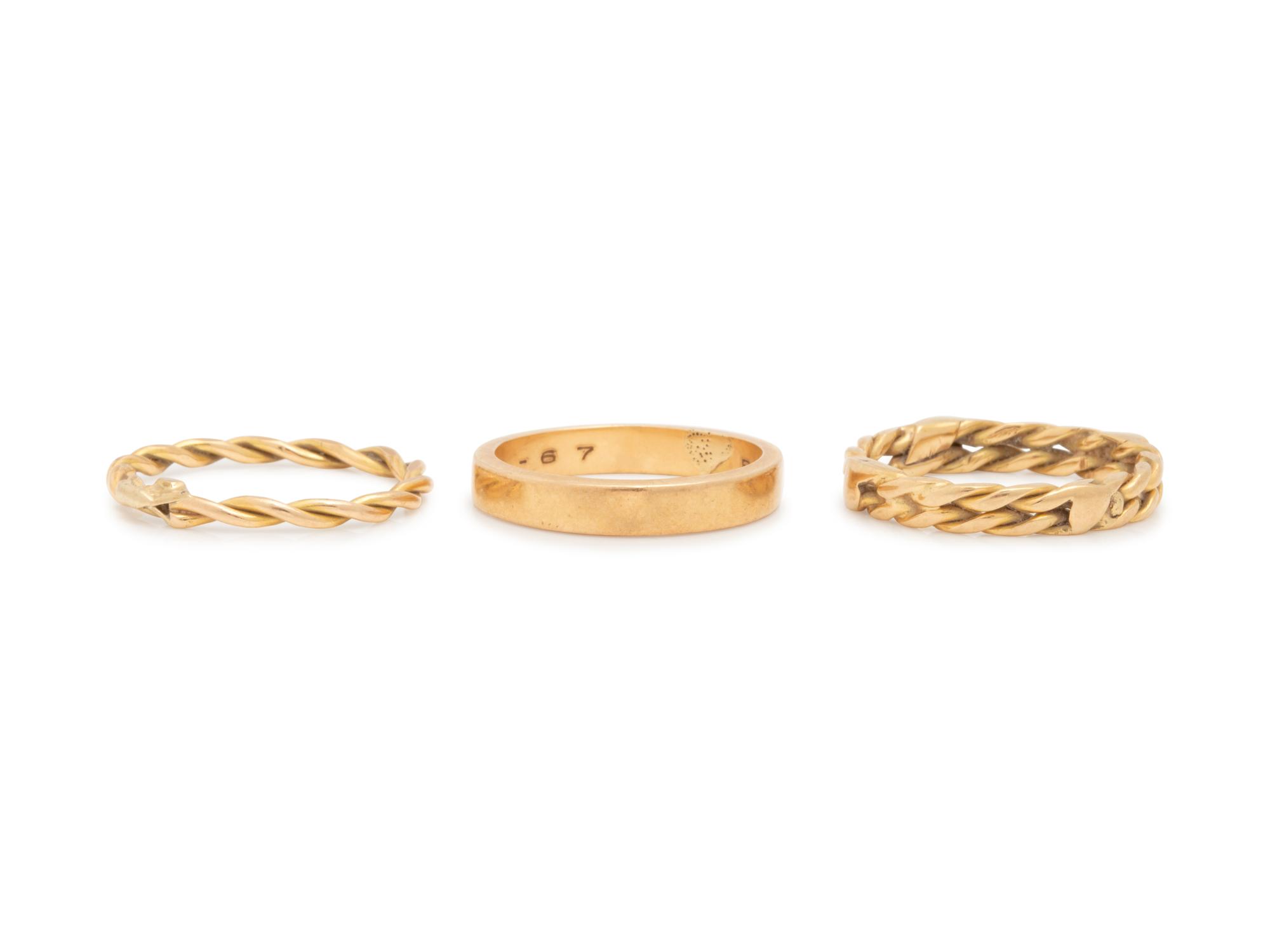 A Collection of Yellow Gold Rings,