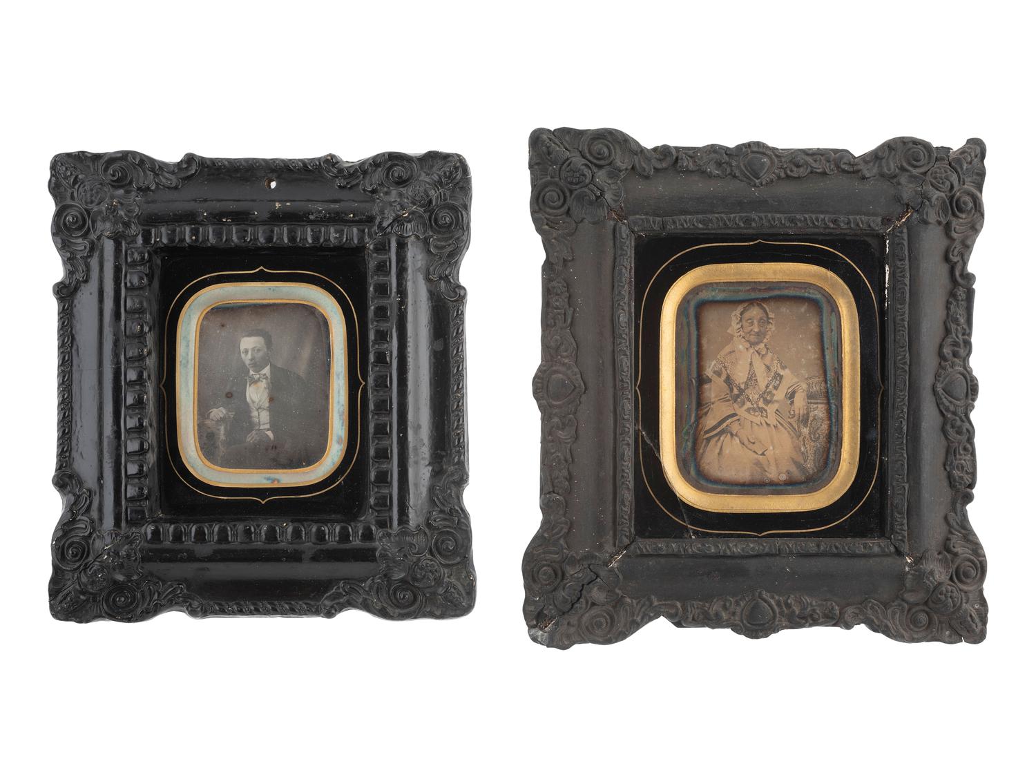 [EARLY PHOTOG.]. 13 daguerreotypes in rectangular wall frames, some with French Daguerreian labels.