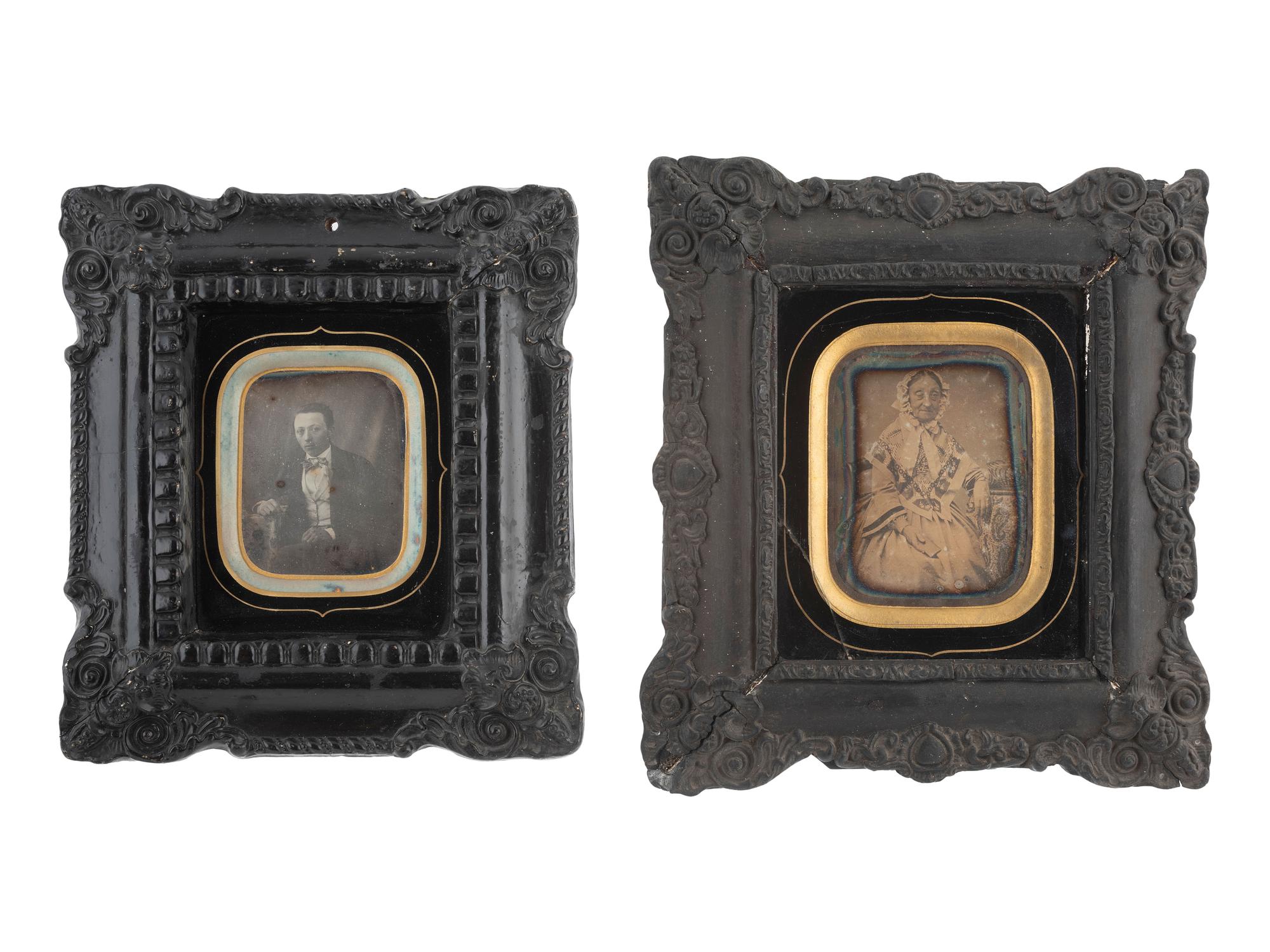 [EARLY PHOTOG.]. 13 daguerreotypes in rectangular wall frames, some with French Daguerreian labels.