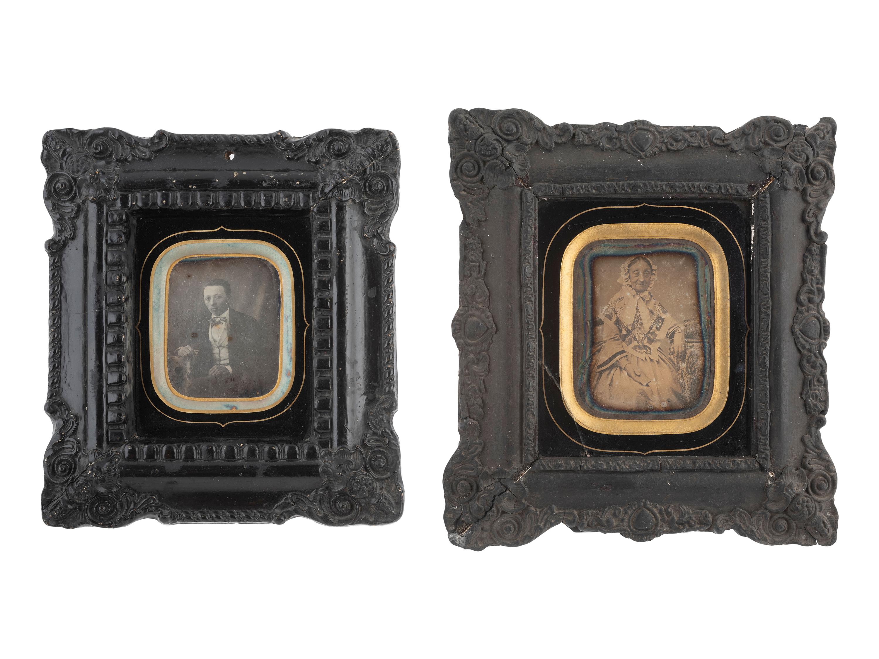 [EARLY PHOTOG.]. 13 daguerreotypes in rectangular wall frames, some with French Daguerreian labels.