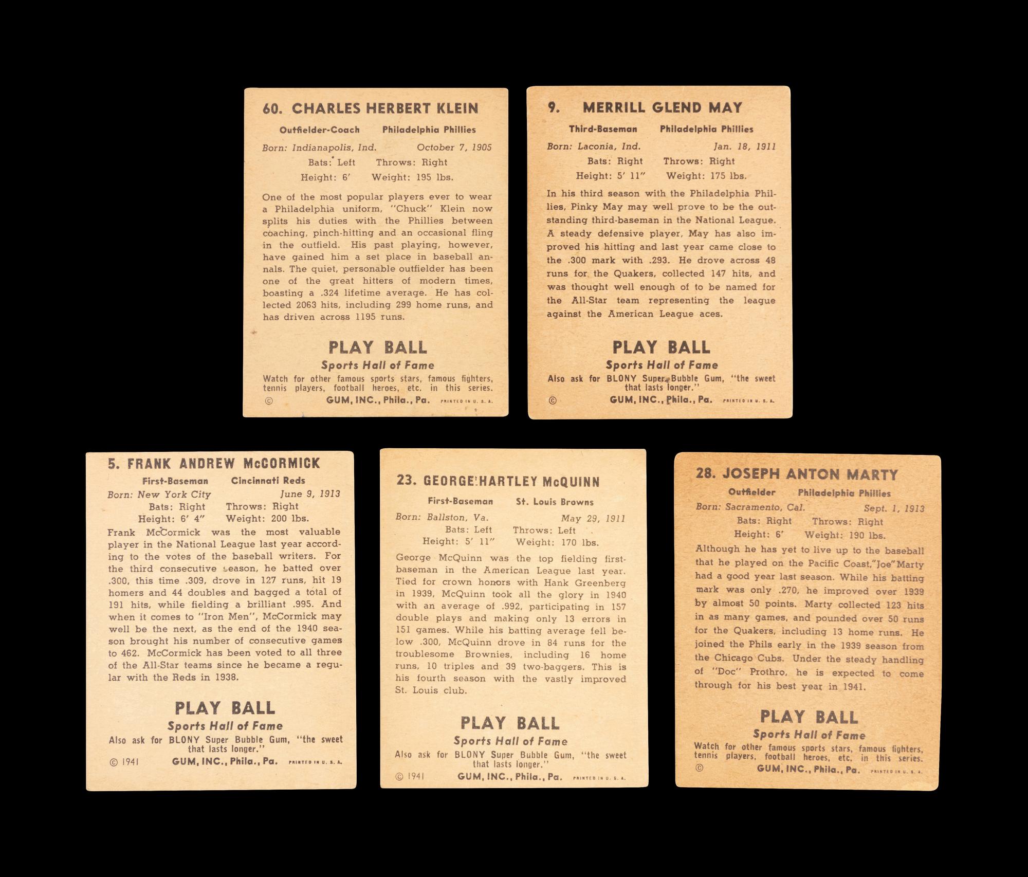 A Group of 16 1941 Play Ball Baseball Cards,