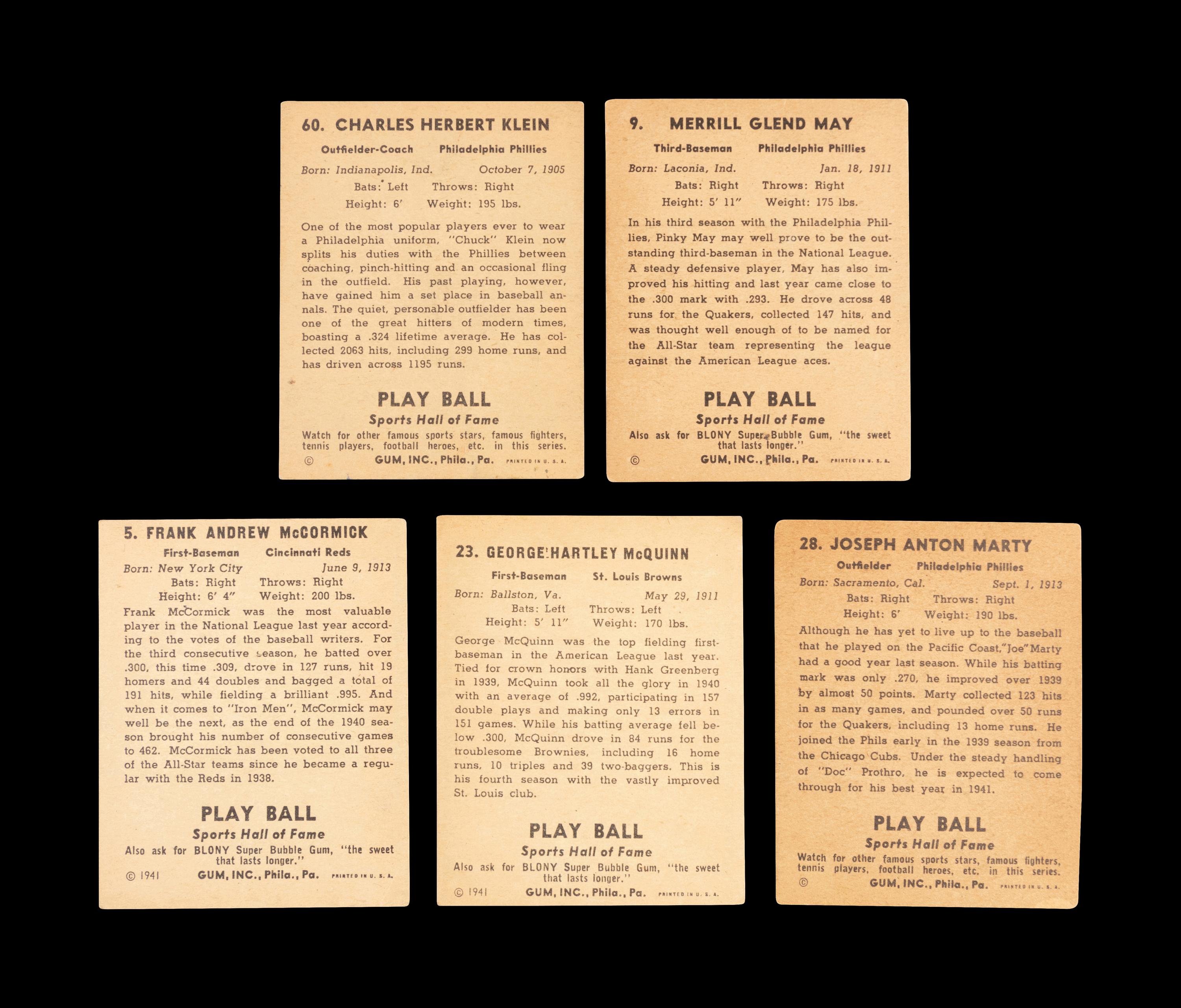 A Group of 16 1941 Play Ball Baseball Cards,