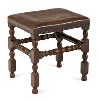 A William and Mary Style Oak and Leather Stool