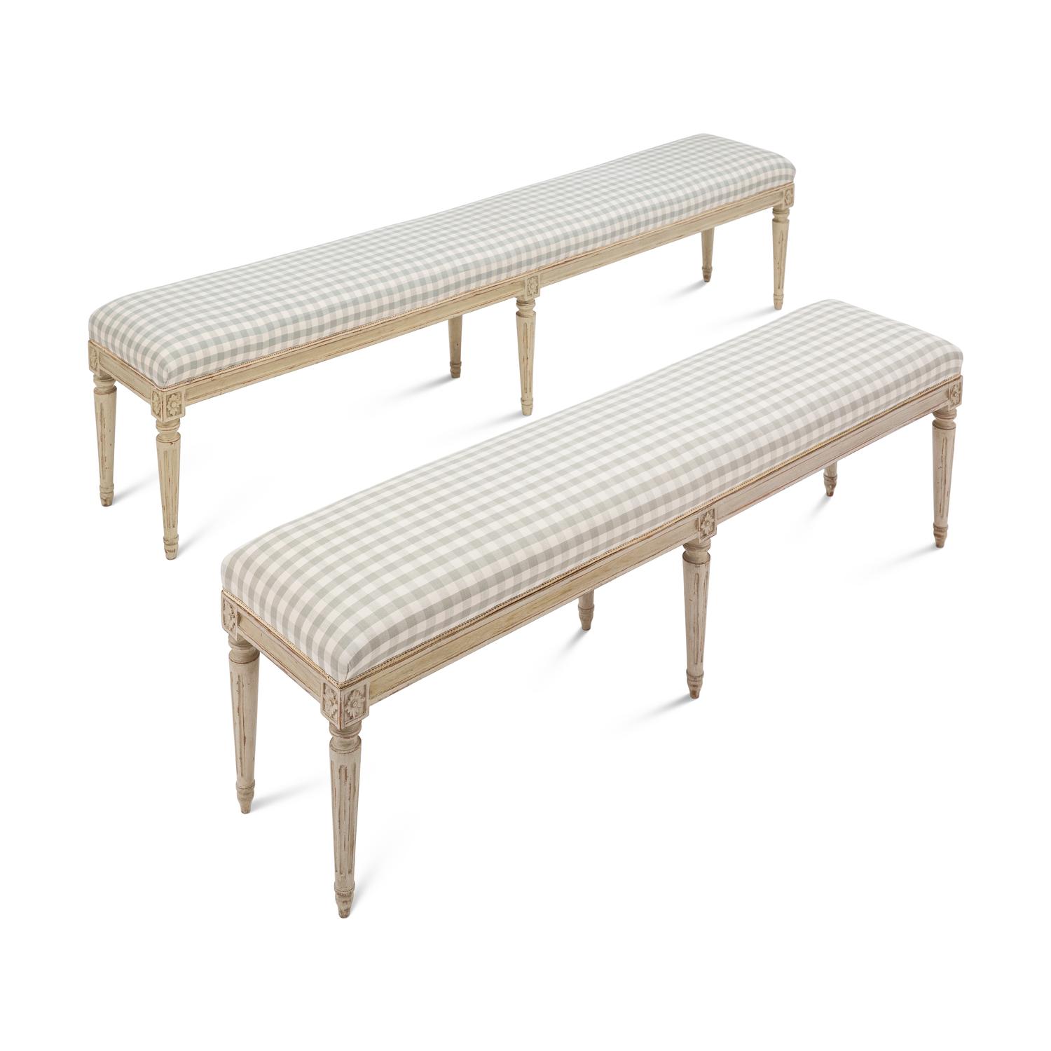A Group of Two of Louis XVI Style Cream-Painted Benches