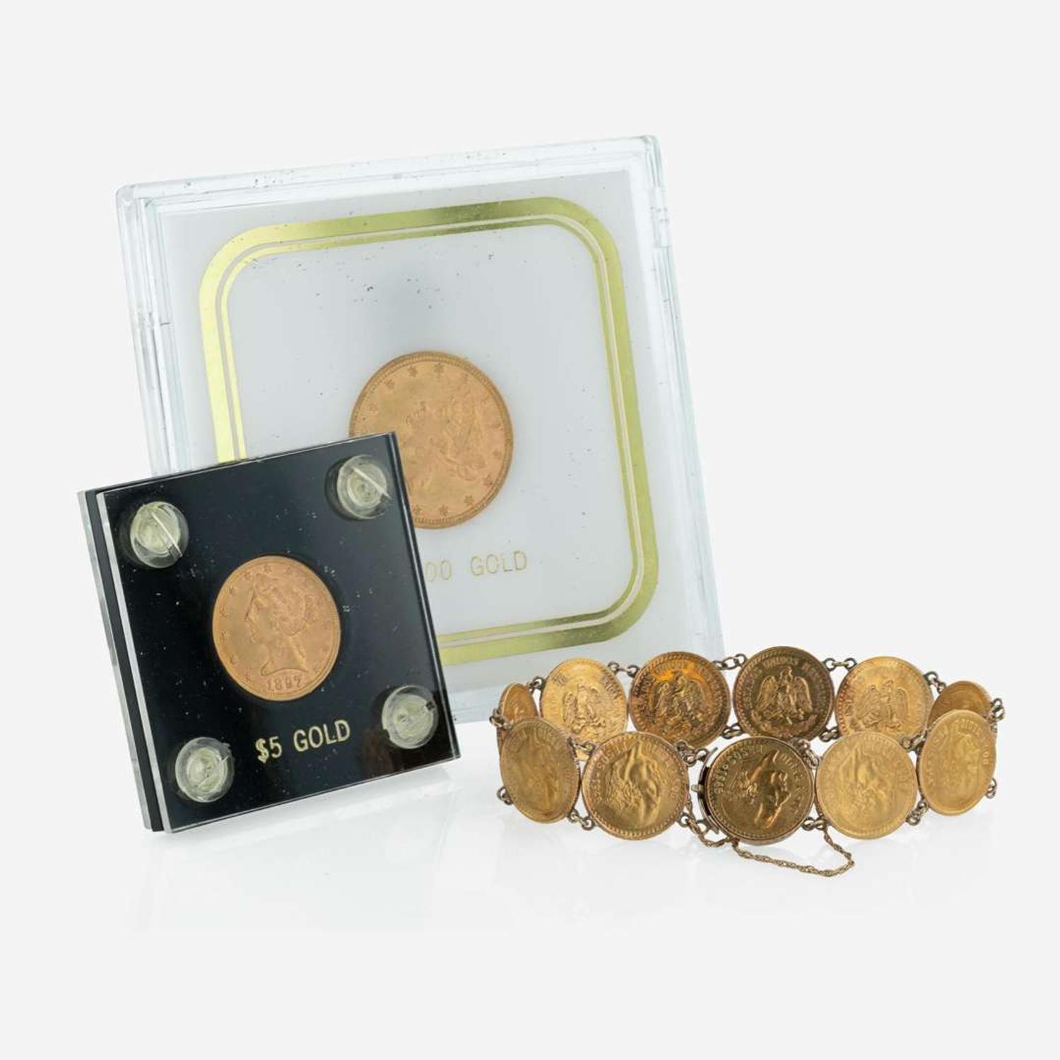 A Coin Bracelet and Two Gold Coins