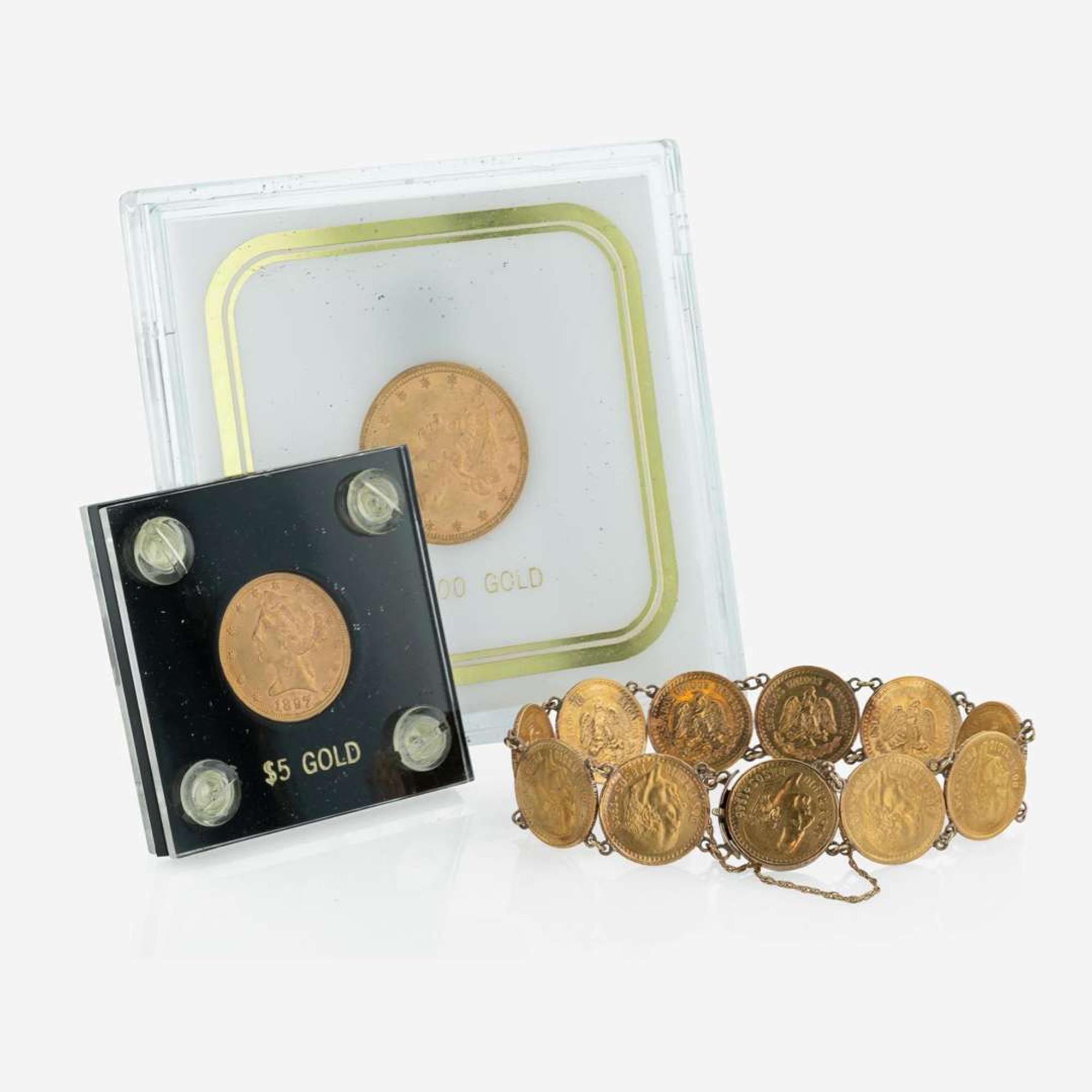 A Coin Bracelet and Two Gold Coins