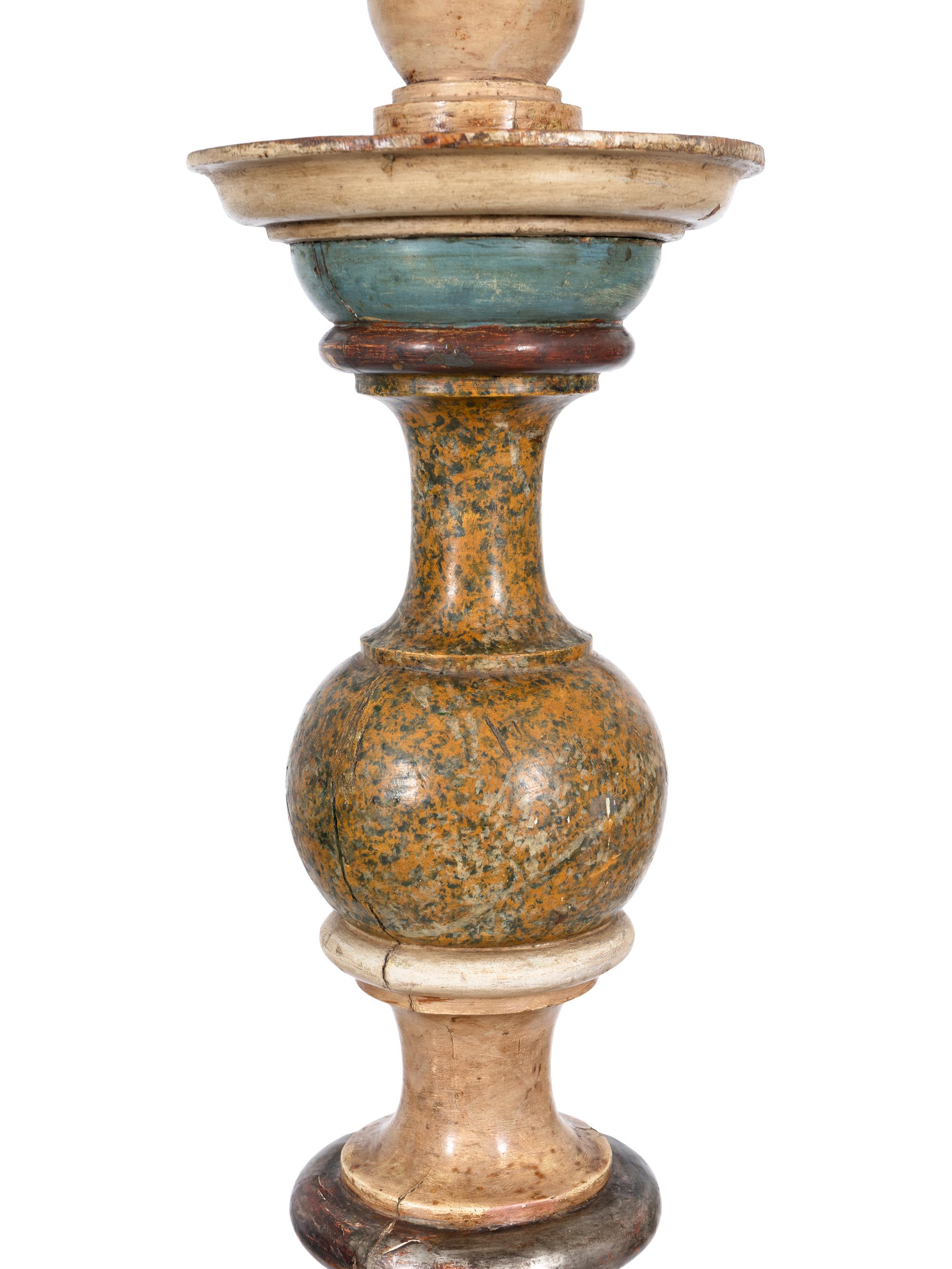 A Large Italian Baroque Polychrome Decorated Altar Stick